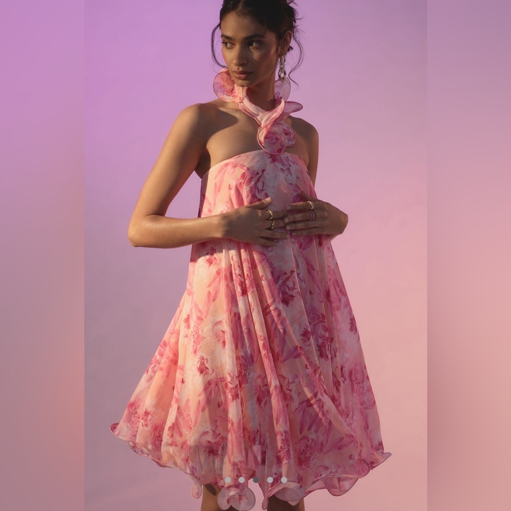 Anthropologie x Mandira Wirk Floral Halter Swing Dress